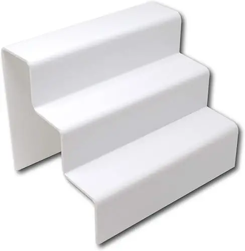 3 Katlı Beyaz Pleksi Merdiven Sergileme Standı (Küçük Boy)