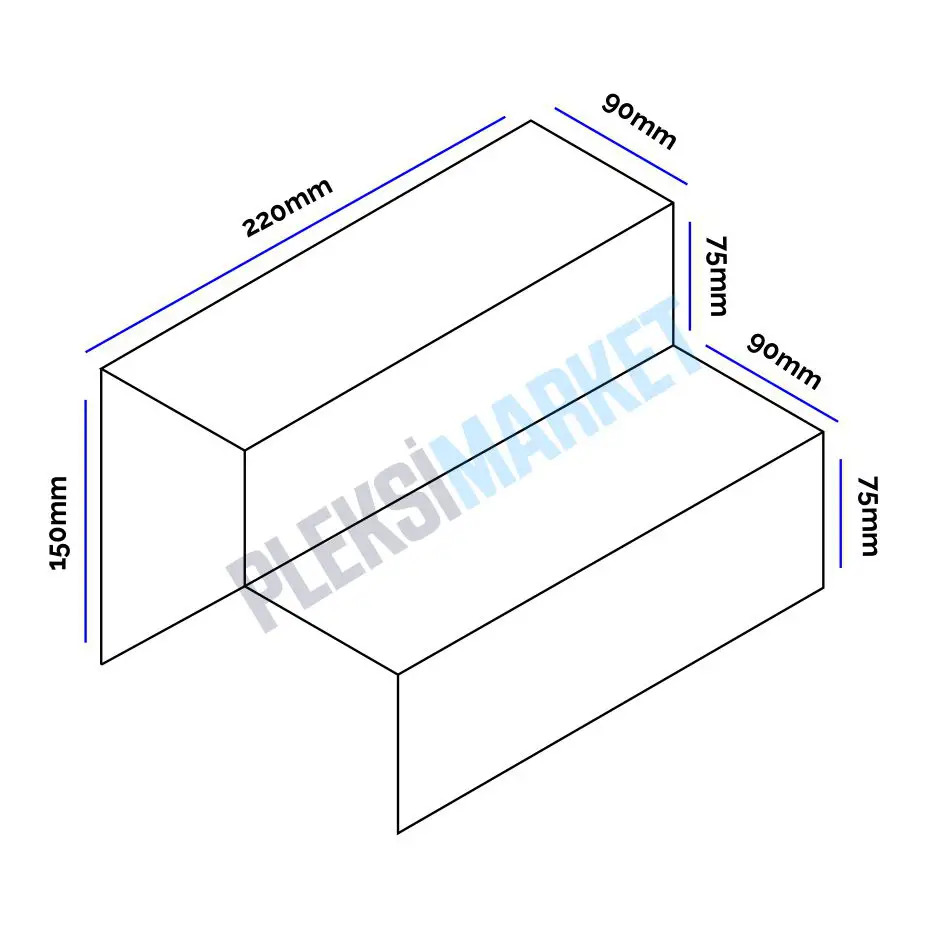 2 Katlı Beyaz Pleksi Merdiven Sergileme Standı (Küçük Boy)