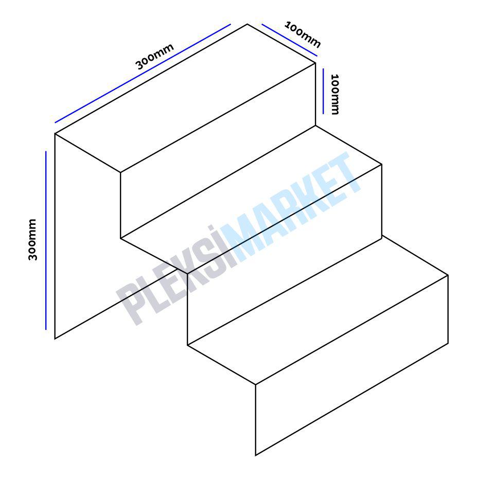 3 Katlı Beyaz Pleksi Merdiven Sergileme Standı (Orta Boy)