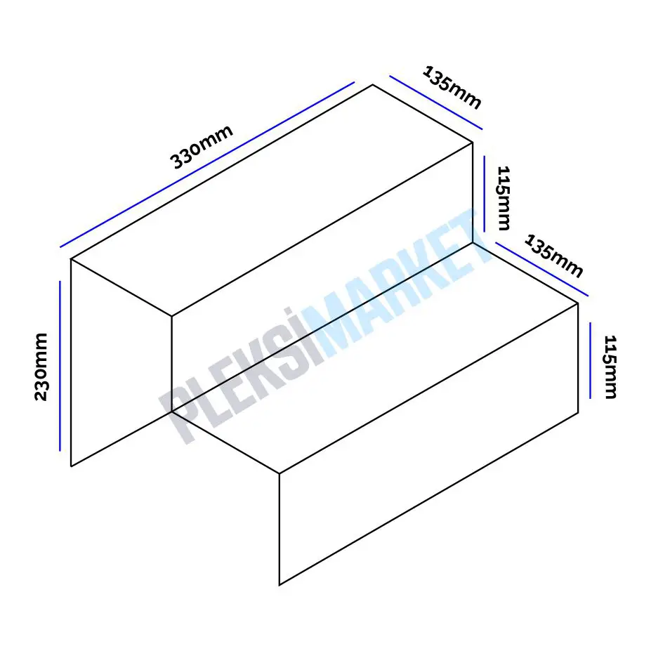 2 Katlı Beyaz Pleksi Merdiven Sergileme Standı (Orta Boy)