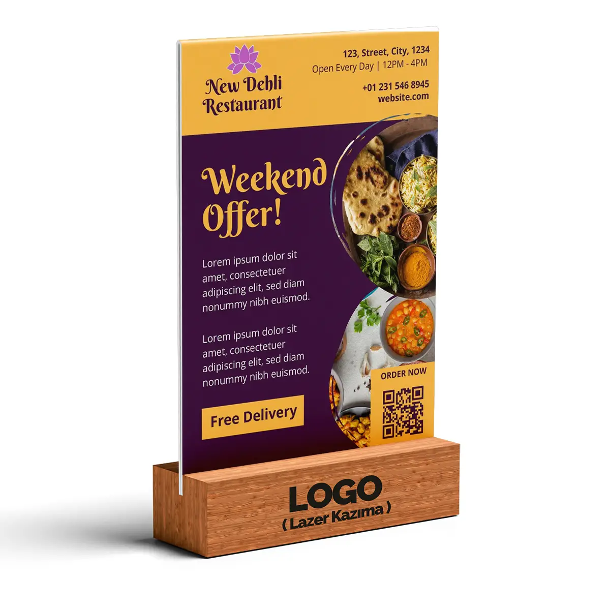 Restoran QR Kod A5 Pleksi Föylük (Ahşap Taban)