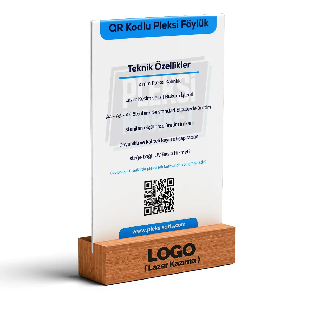 Güzellik Salonu QR Kod A5 Pleksi Föylük (Ahşap Taban)