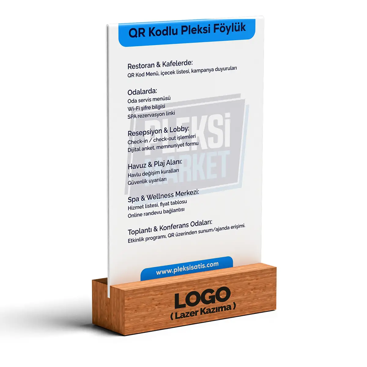 Butik İşletmelere Özel QR Kod A4 Pleksi Föylük (Ahşap Taban)