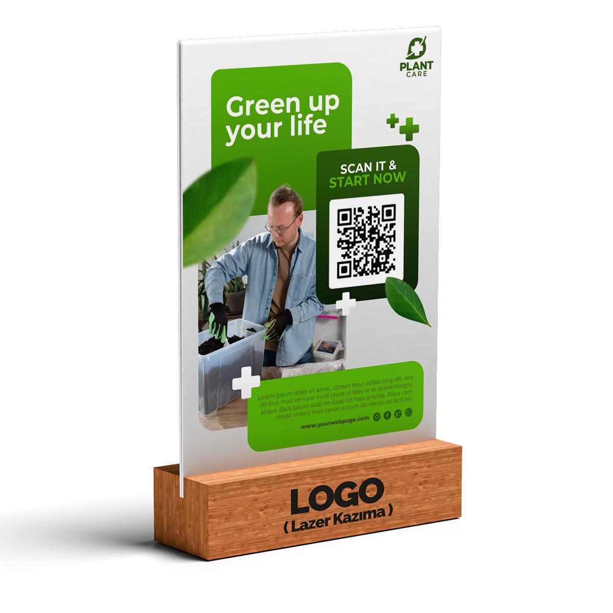 Butik İşletmelere Özel QR Kod A5 Pleksi Föylük (Ahşap Taban)