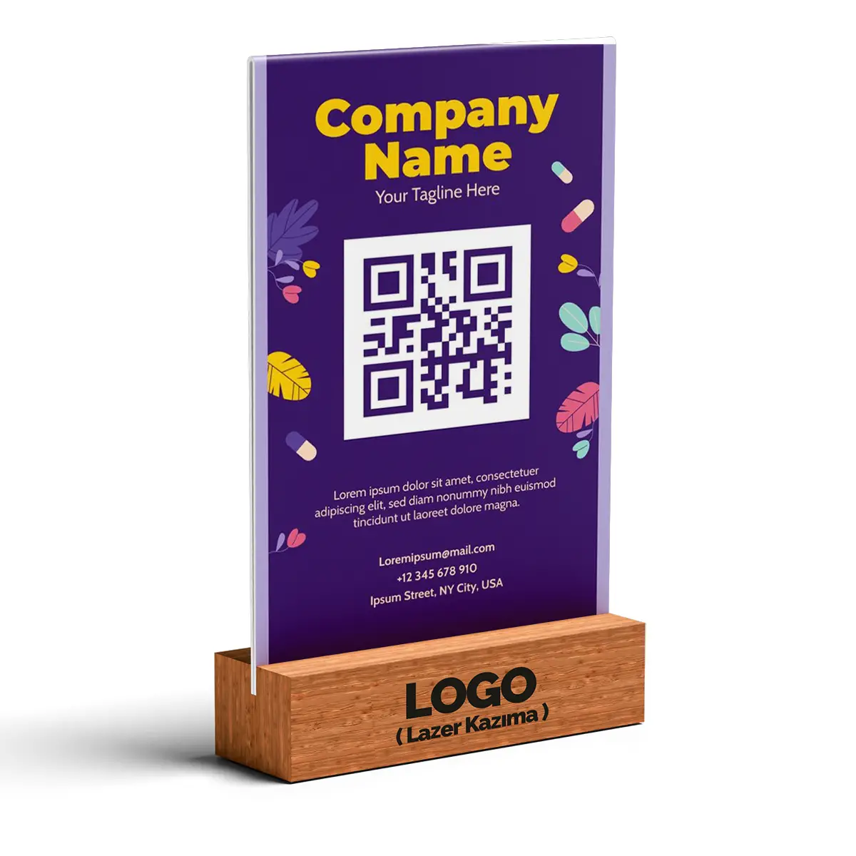 Butik İşletmelere Özel QR Kod A6 Pleksi Föylük (Ahşap Taban)