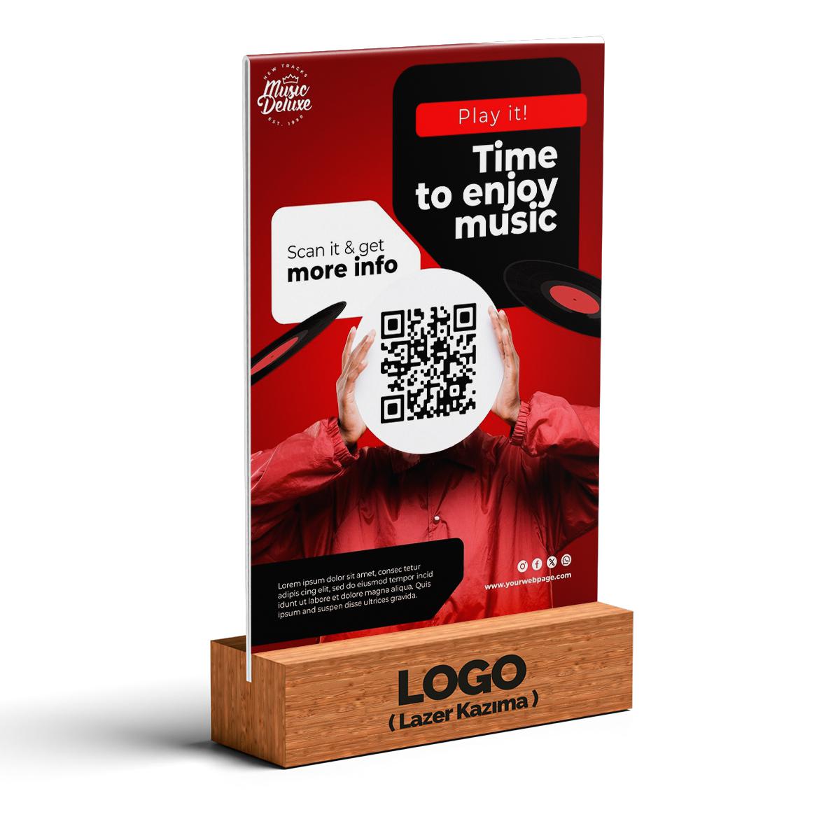 Butik İşletmelere Özel QR Kod A4 Pleksi Föylük (Ahşap Taban)