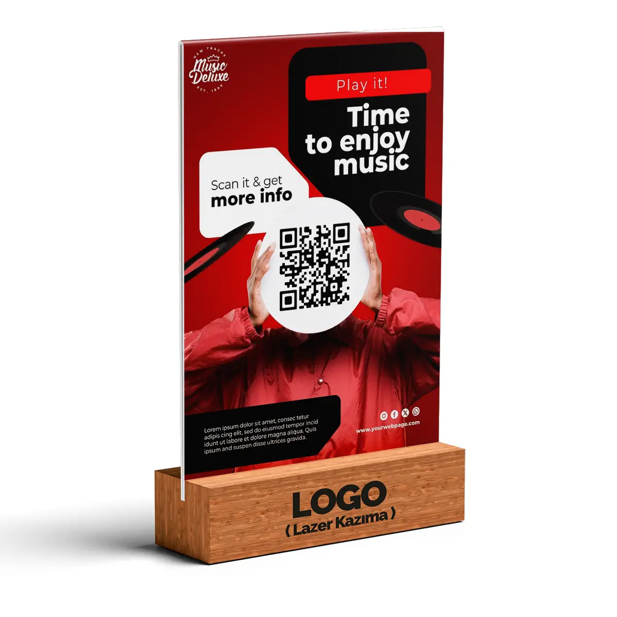 Butik İşletmelere Özel QR Kod A4 Pleksi Föylük (Ahşap Taban)