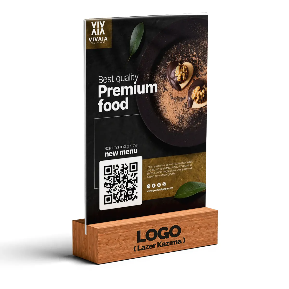 Restoran QR Kod A6 Pleksi Föylük (Ahşap Taban)